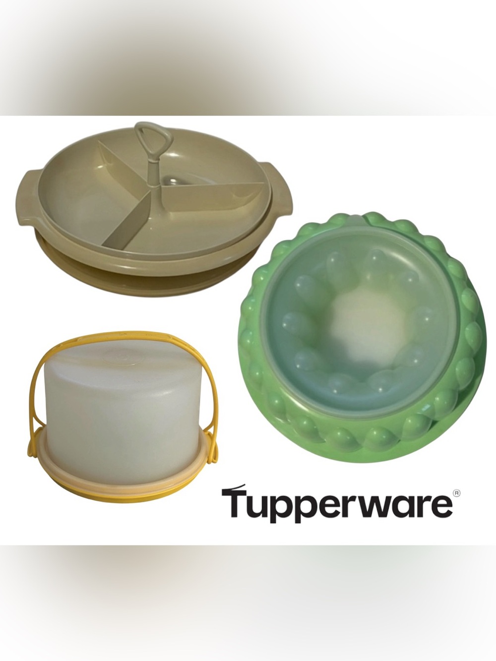 VINTAGE TUPPERWARE BUNDLE JELLO MOLD CAKE TAKER SERVING TRAY